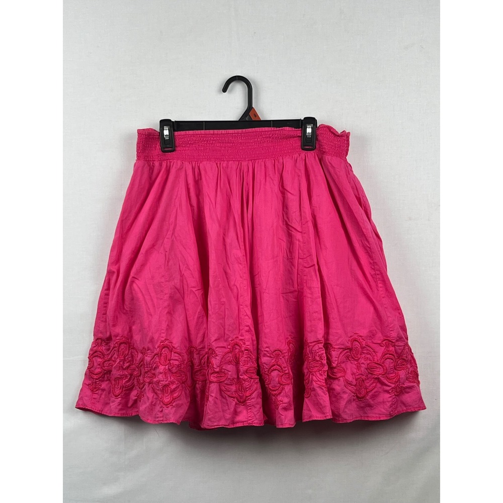 Banana Republic‎ Skirt Womens Medium Pink Smocked Waist Embroidered Cotton Mini
